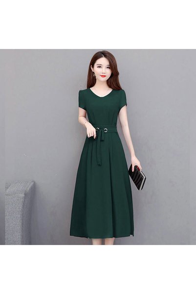 hanzhi Plus Size Dress Women Summer Short Sleeve A Line Midi