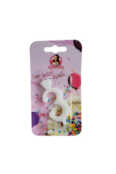 Anyta Cooking Lumanare Tort cu Sclipici - NR 3 - Alb