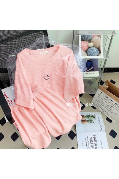 hanzhi Women Long Sleeve Pajamas Set Smiley Face