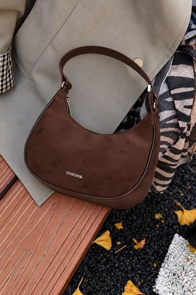 Housebags Kahverengi Süet Yarım Ay Formlu Hobo Omuz Çantası REF.242789