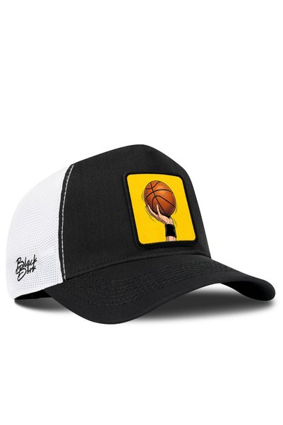 BlackBörk Black-and-White Cordura Trucker Cap with Basketball Logo