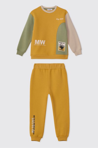 Panço Boys' Brushed Inside Mustard-Colored Top and Bottom Set
