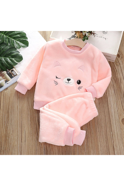 hanzhi Kids Flannel Pajama Set Thickened Warm Cartoon