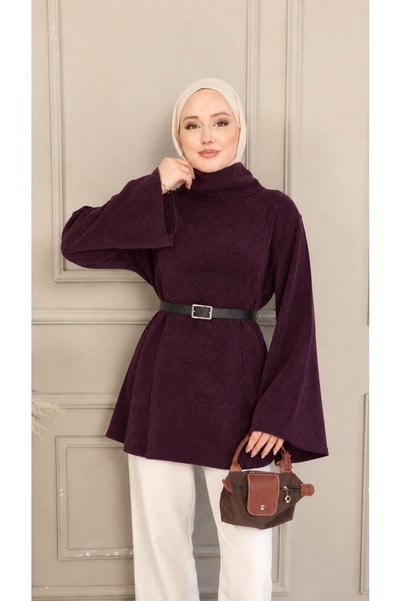 onlymoon Women's Modest Mock Neck Tunic | Brioche Knit Design with Belt | Mod...