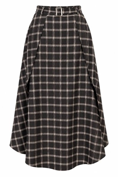 MY GRS Plaid, SLIT, BELTED CASHMERE SKIRT
