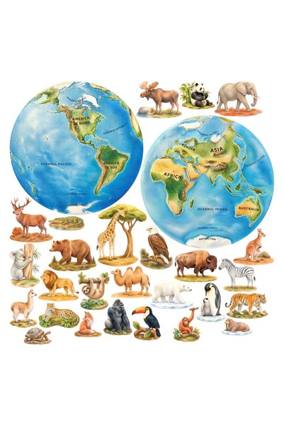 Promotional Print Stickere perete copii Harta lumii, set mare de 28 stickere,...