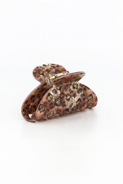 Nearsis Medium-Sized Buckled Clip with a Curved "C" Shape and a Tiny Cat Figure