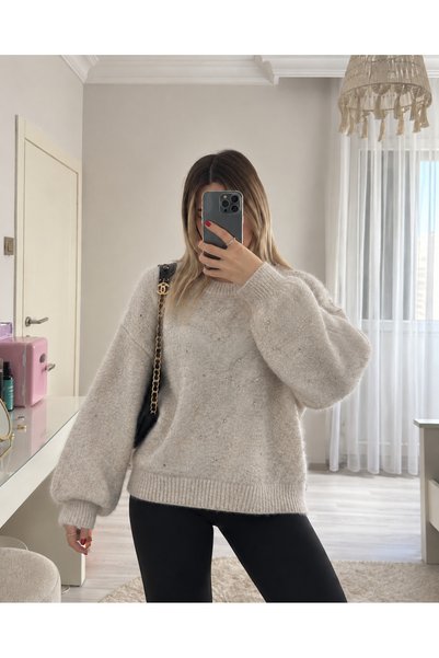 Ekim Store Soft Knit Sweater with Stone-Embellished Accents