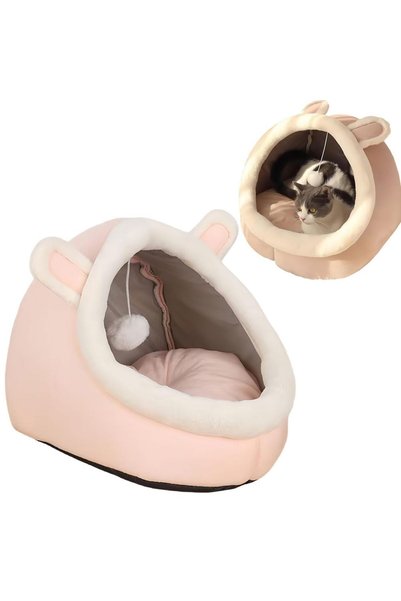 oldlaiben Cat Bed Semi-Enclosed for Indoor, Portable Cat Cave Bed with Plush ...