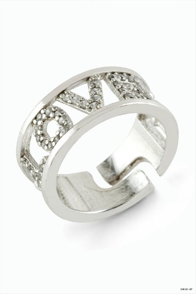 ZERO LAND SVL-SHOP "Love" Engraved Gemstone Ring (134957) Silver Color