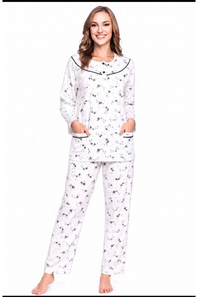 Kadın %100 Pamuk Kalın Mevsimlik Jakarlı Kışlık Uzun Kol Anne Pijama Takımı