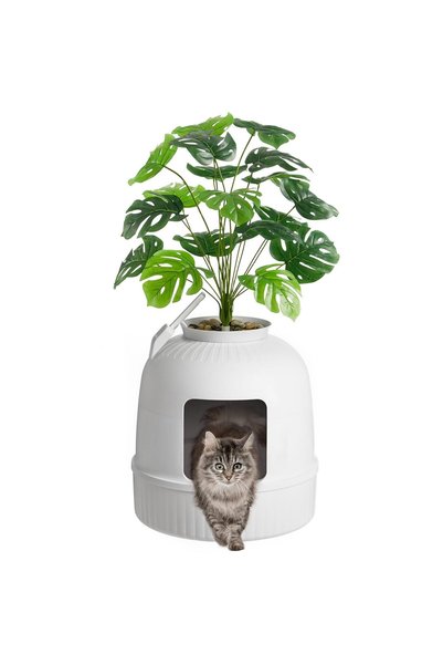 Lifewit Cat Litter Tray Flower Pot with Plant & Shovel, Cat Litter Tray White