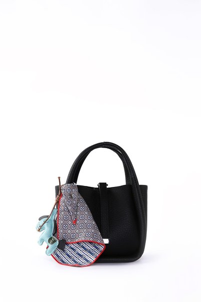 Levidor Black Clutch Bag with Scarf-Style Charm Detail
