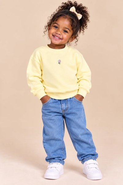 RATNOR Girls Pastel Yellow Mini Flower Sweatshirt – Ages 1–6 |