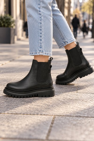MT Women's Genuine Leather Elastic Chelsea Boots