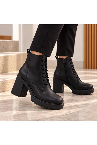 Acarbey Women's Lace-Up Boots with Thick Block Heels
