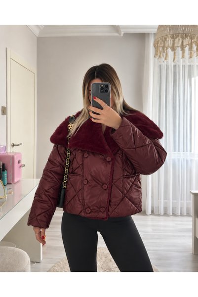 Ekim Store Gesteppte Daunenjacke mit Pelzkragen und Knöpfen