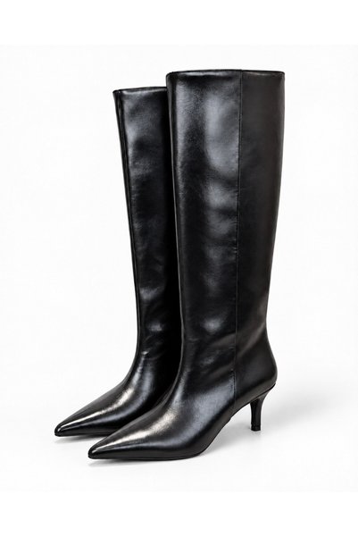 Madamra Black Women's Pointed Toe Stiletto Knee-High Boots