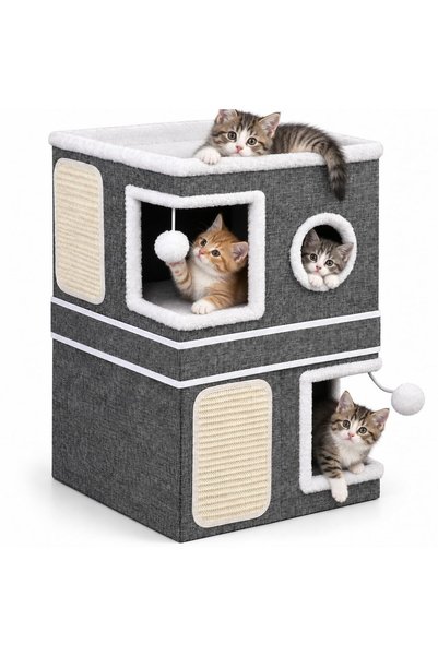 DMG TECH DMG Cat Bed for Indoor Cats, Foldable Large Cat House with Mat, Mult...