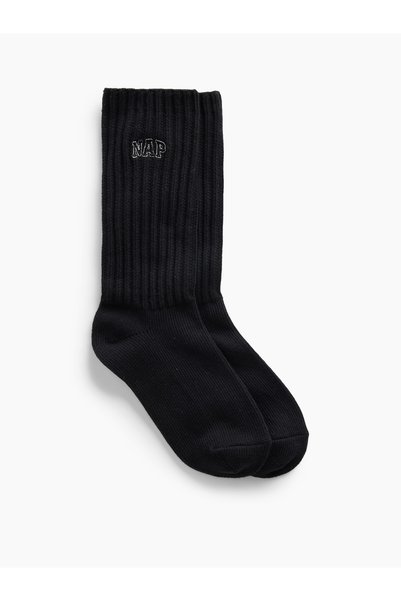 GAP Kadın Siyah Nap Logo Slouchy Crew Çorap