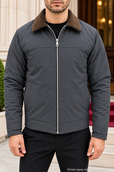 Polo State Men’s Velvet-Collar Zipper-Front Quilted Lined Jacket - Black