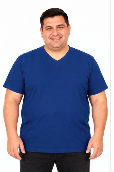 Büyük Beden Erkek V yaka T-Shirt