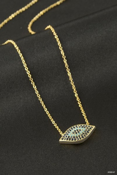 ZERO LAND SVL-SHOP Oval Nazar Necklace with Zircon Stones (141025) - Yellow