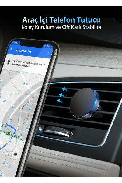 Dexmon Mıknatıslı Manyetik 360 Dönen Araç İçi Telefon Tutucu Havalandırma Izgarası Klipsli Metal Plakalı Telefon Standı
