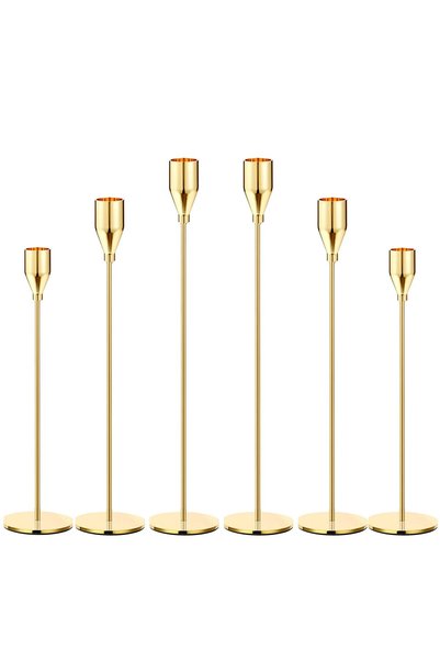 GENERAL 6Pcs Lemon Gold Candle Holders,Set of 6 Tall Taper Gold Candlestick f...