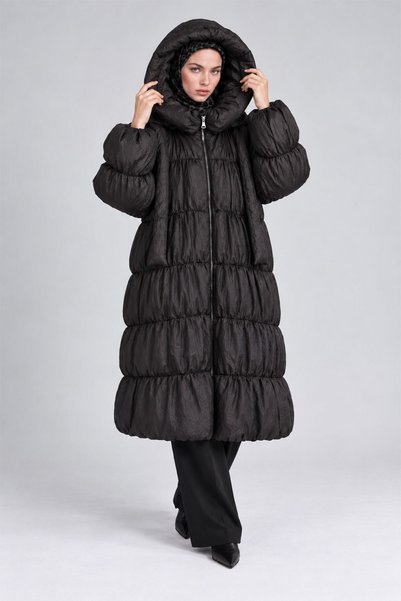 Levidor Hooded Quilted Coat Black