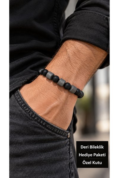 HER ŞEY NOTA www.herseynota.com Renvora Dalis Black Beaded Men's Bracelet - D...