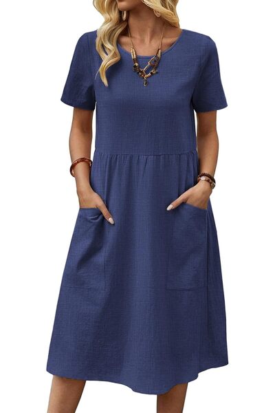 OtherMax Rochie Midi de Damă din Bumbac, de Vară, pentru Plajă, cu Buzunare, ...