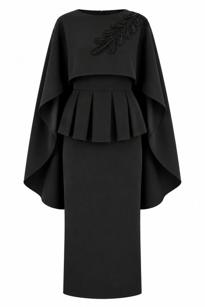 Laluvia Black Beaded Cape 3-Piece Set - 4113