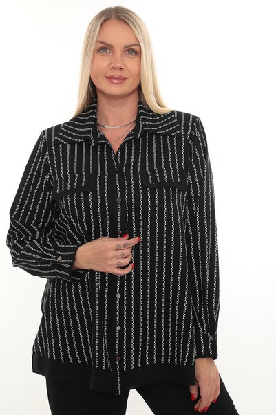 KİFAYET Plus Size (50-56) Women's Shirt with Pearl-Patterned Print, Shirt Col...