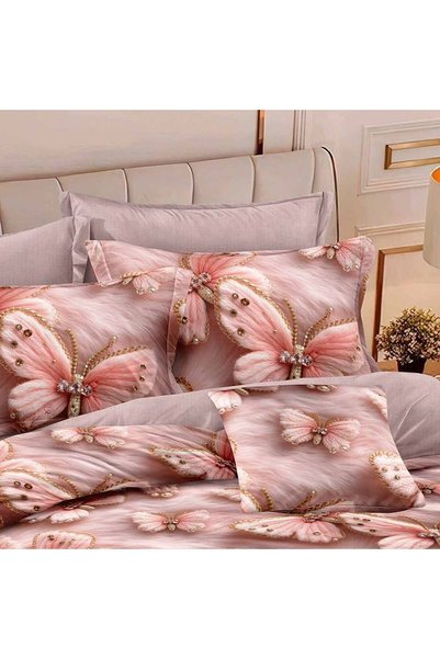 OEM Duvet Cover Set set with pink butterflies outlined in gilded, 6 pieces fo...