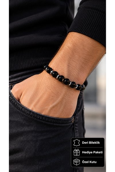 HER ŞEY NOTA www.herseynota.com Darvenic Meria Shiny Black Beaded Men's Brace...