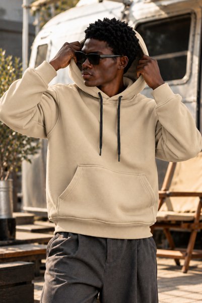 COMBİNE MİCHAİL Men's Beige Hooded Sweatshirt