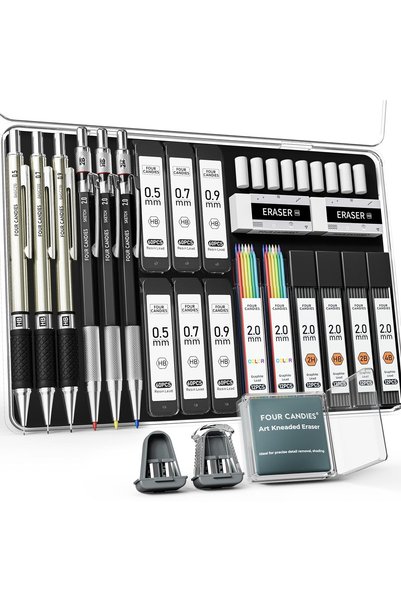 Four Candies 25PCS Art Mechanical Pencil Set with Case, 3PCS Metal Artist Lea...