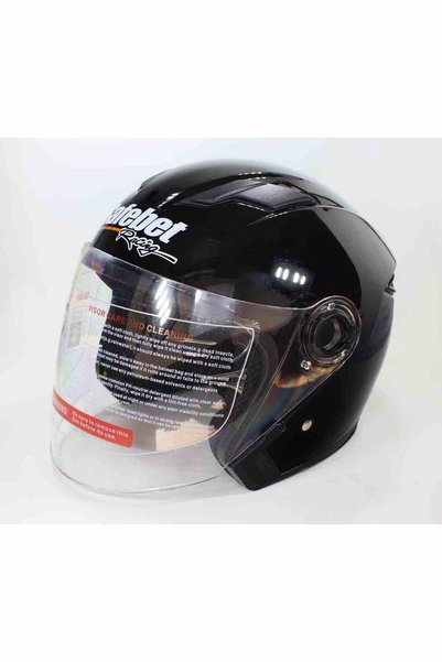SAFEBET Cască moto deschisă, negru lucios, pentru scuter, quad, buggy, kart, ...