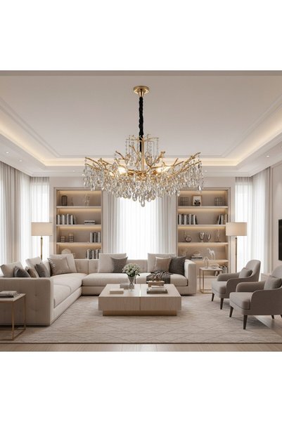 OEM Crystal Chandelier REINA Regalis, 8xE14, D80cm, Gilded, Metal and Crystal