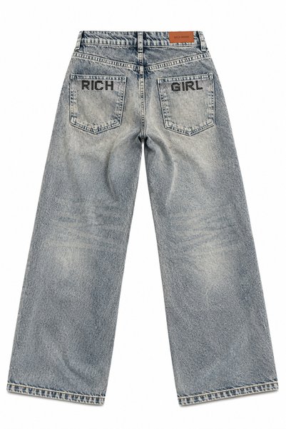 Messy Girls RICH GIRL Embellished with Stones Light Blue Wide Leg Jeans