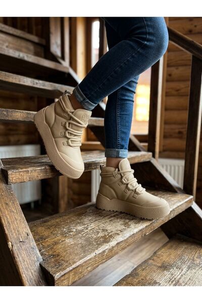 Solly BDLZ-2004 Beige Women's Casual Sports Boots with Fur-Lined Design