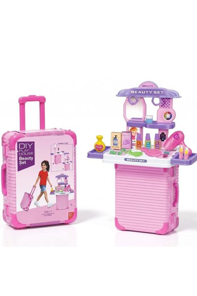 SARALMA Set de joaca de frumusete 2 in 1 pentru fetite, valiza troler transfo...