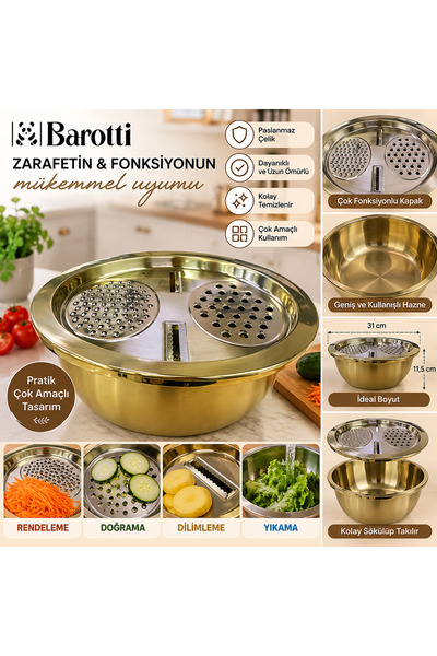 SELÇUK Luxury Stainless Steel Multifunctional Grater, Slicer, and Washing Bow...