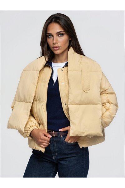 OMBRE Gesteppte Damenjacke, kurz, lockere Passform, abnehmbarer Schal-Kragen,...