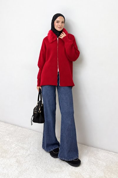 Melike Tatar Fur Collar Knitwear Cardigan 87-26248