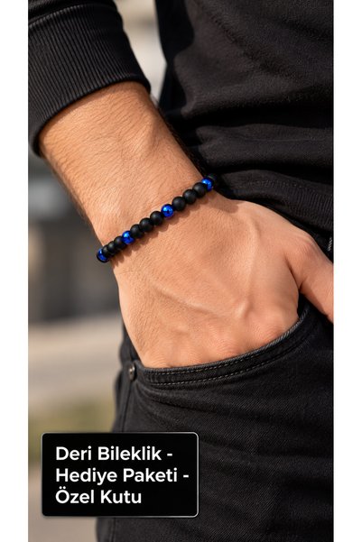 HER ŞEY NOTA www.herseynota.com Zevrano Silera Black and Blue Beaded Men's Br...