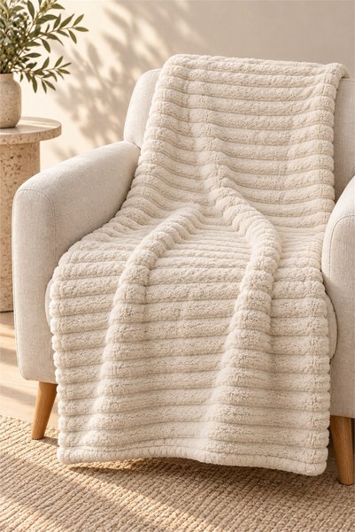 Casnack Yumak Striped Welsoft Fleece TV Blanket 100×175 cm