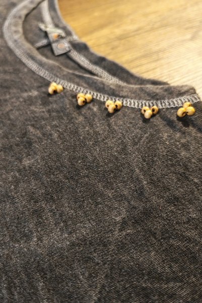 Boutique Juji VINTAGE YIKAMA SALAŞ KESİM BONCUKLU ANTRASİT BLUZ