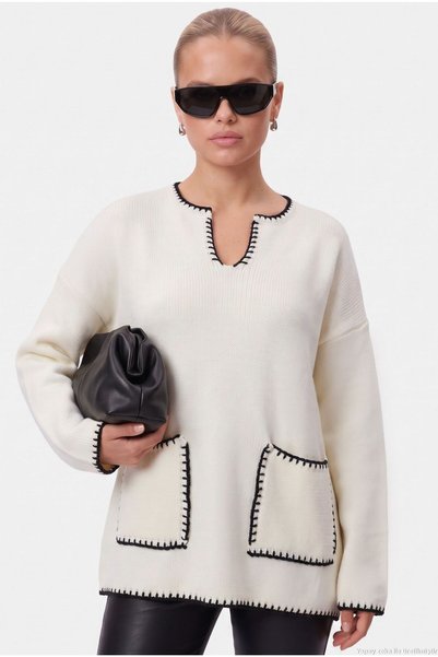 Ritnice Women's Riola Pocket Detail Ecru Knit Sweater